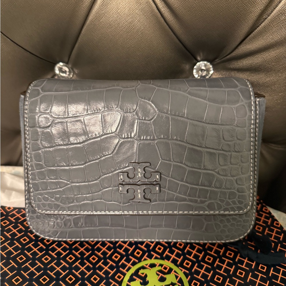NWT Tory Burch Thea Croc Embossed Web Flap Bag - Picture 13 of 13